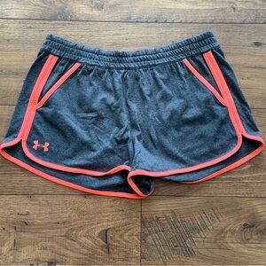 Under Armour Womens 3" Running Heatgear Loose Athletic Shorts Gray/ Coral‎ M
